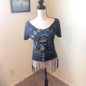 Affliction Black Fringe Crop Top (S)